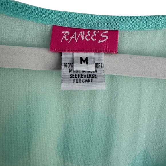 Ranees Sheer Boho Tunic Beach Coverup Turquoise Blue Asymmetrical Rhinestone M - Picture 9 of 11